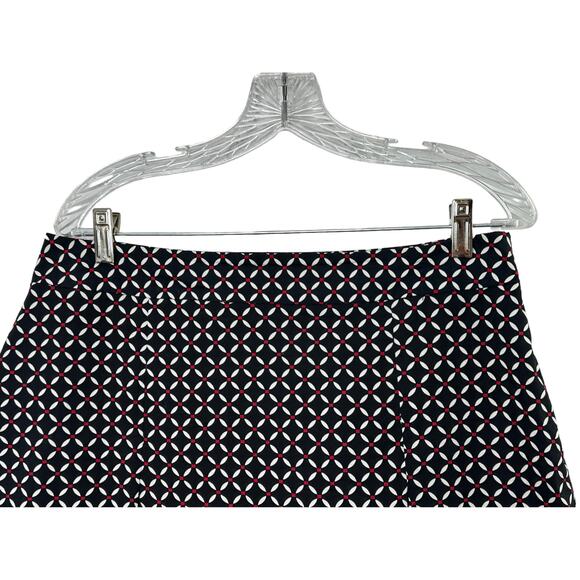 Ann Taylor Navy Blue & Red Patterned A-Line Skirt Sz 12P 12 Petite Pleats Lined - Picture 6 of 7